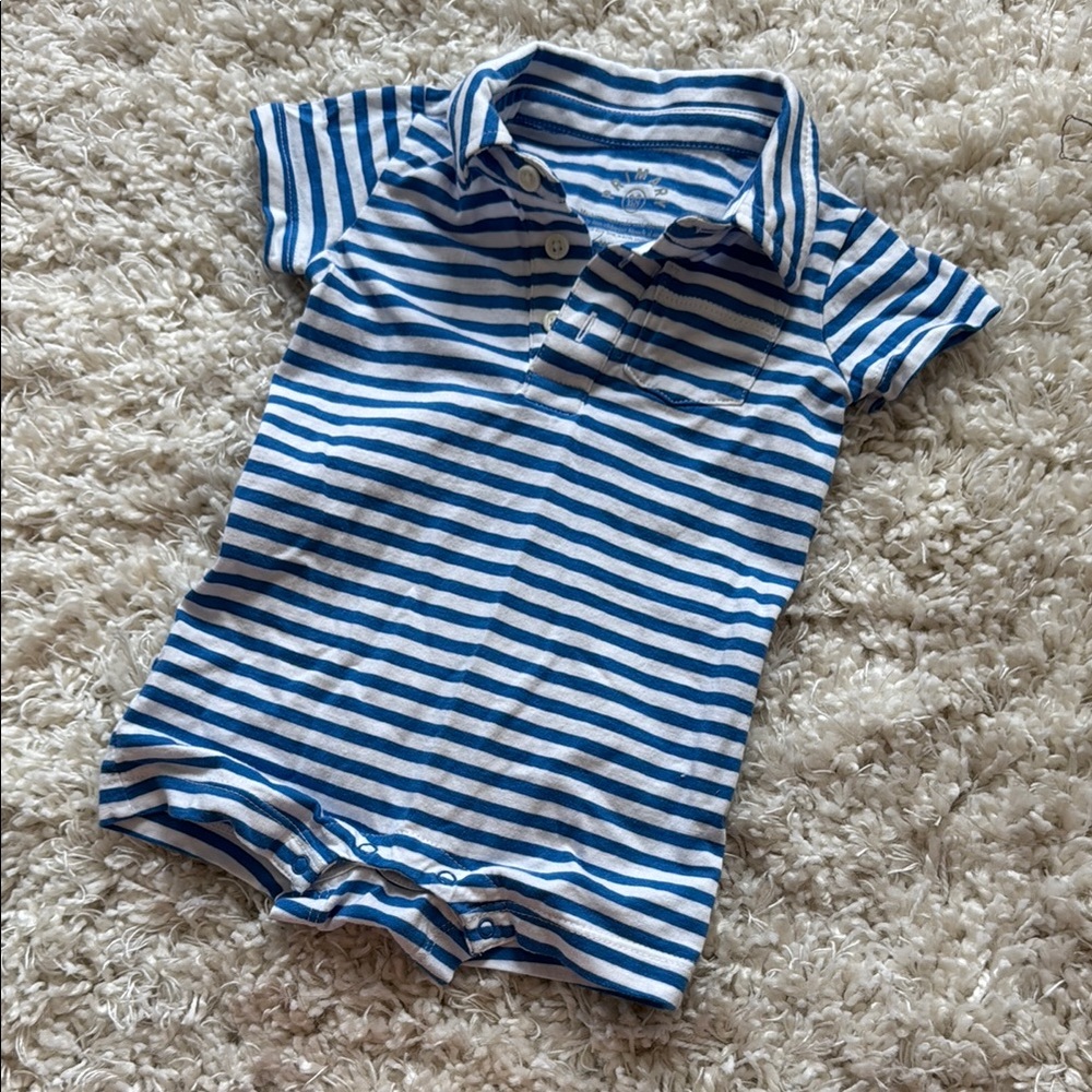 +PRIMARY+ Blue and White Striped Baby Romper